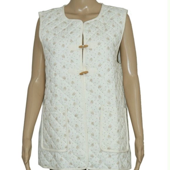 Skall Studio Provence Waistcoat Floral Printed Sleeveless Ivory Quilted Jacket M - Picture 3 of 6